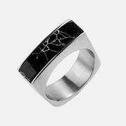 Simple Square Black Stone Grain Stainless Steel Ring