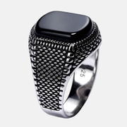 Bague pour homme en argent sterling avec agate naturelle et pierre noire