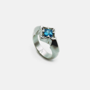 Simple Flower Aquamarine Sterling Silver Couple Ring
