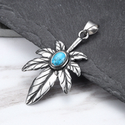 Hemp Leaf Turquoise Stainless Steel Pendant