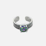 Heart Cut Colored Stone Sterling Silver Open Ring