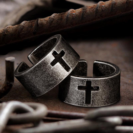 Hollow Cross Retro Stainless Steel Men's Ring